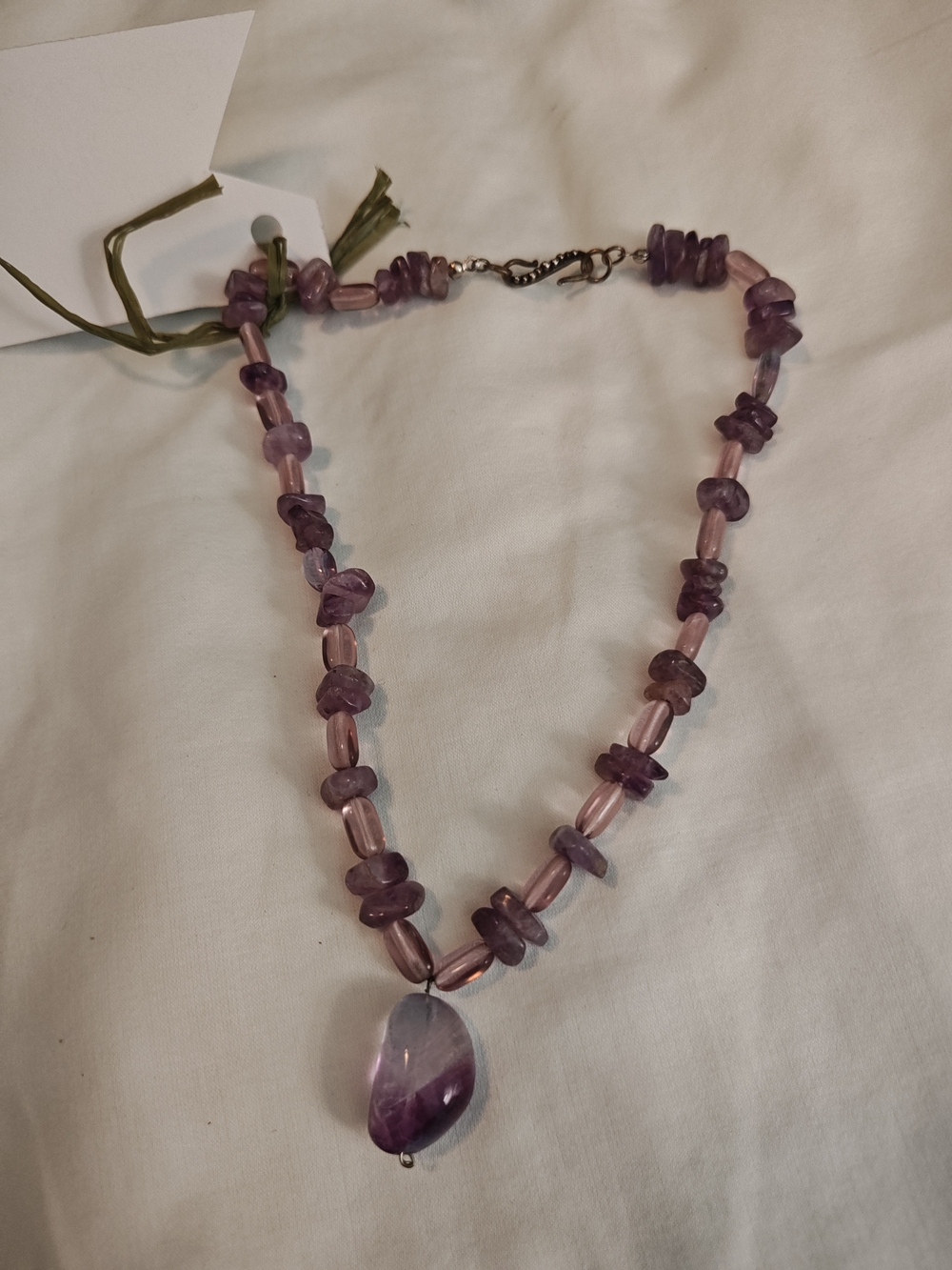 Amethyst Bead Pendant Necklace With Flourite Pendant - Purple Handmade Jewelry
